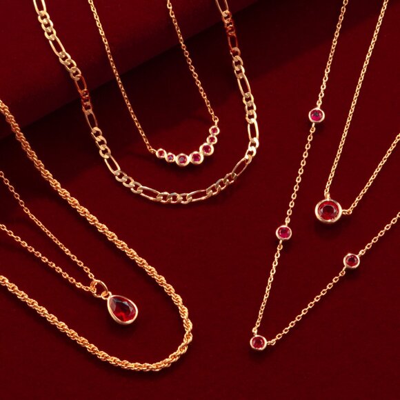 Red Ruby Gemstone Boho Gold Layered Necklace, Charmed Aroma 2022 - Picture 3 of 4